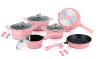 Royalty Line RL-ES2014M: 14 Pieces Marble Coating Cookware Set Color : Pink