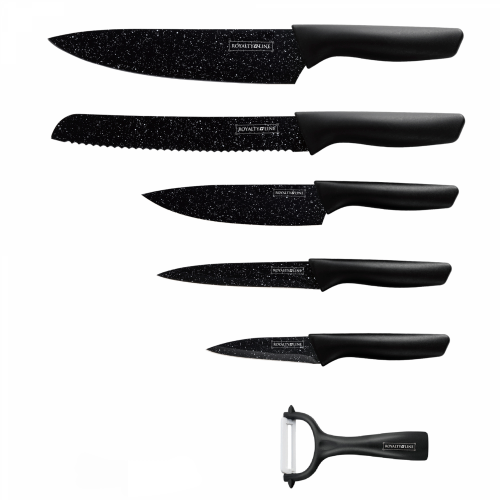 Royalty Line RL-MB5C: Juego de cuchillos de cocina recubiertos de marta de 5 piezas con pelador