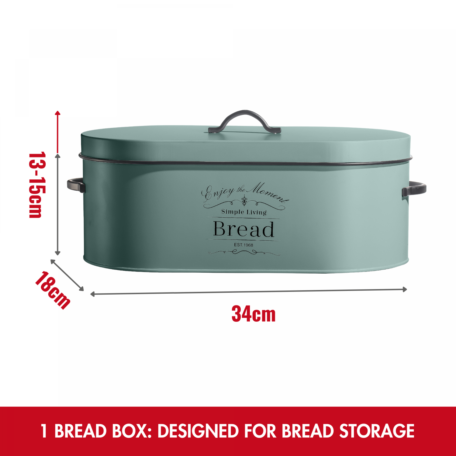 Herzberg HG-04425: Set di 4 pezzi di scatole per pane e barattoli vintage - Verde salvia