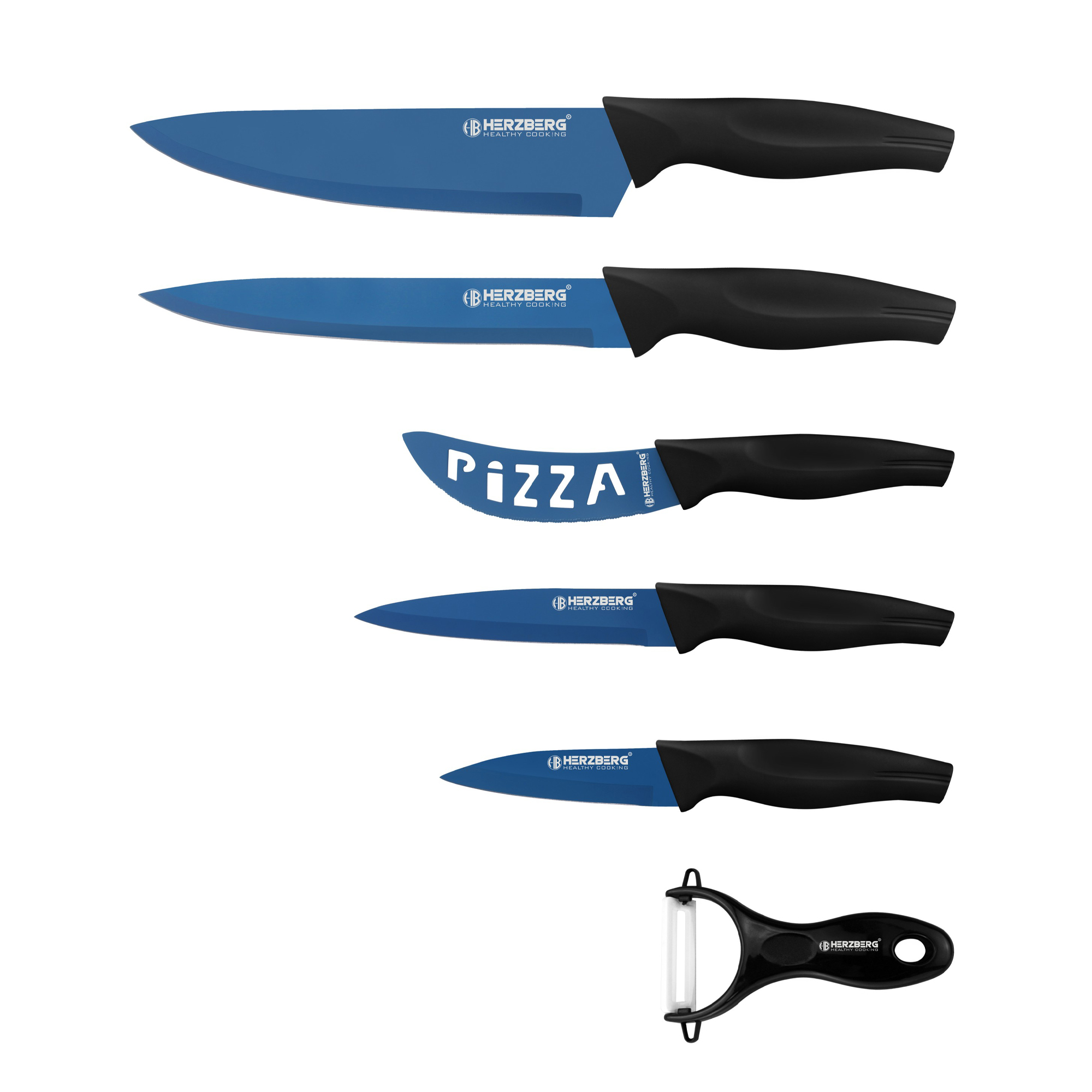 5pcs Ceramic Kitchen Knives Set 3/4/5/6 + Peeler + Acrylic Holder Teal  (#21)