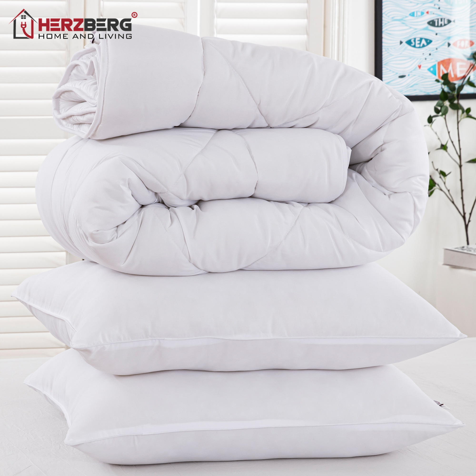Herzberg HG-14267D: White Microfiber Bedding Set(Duvet+2Pillows) - 140x200cm