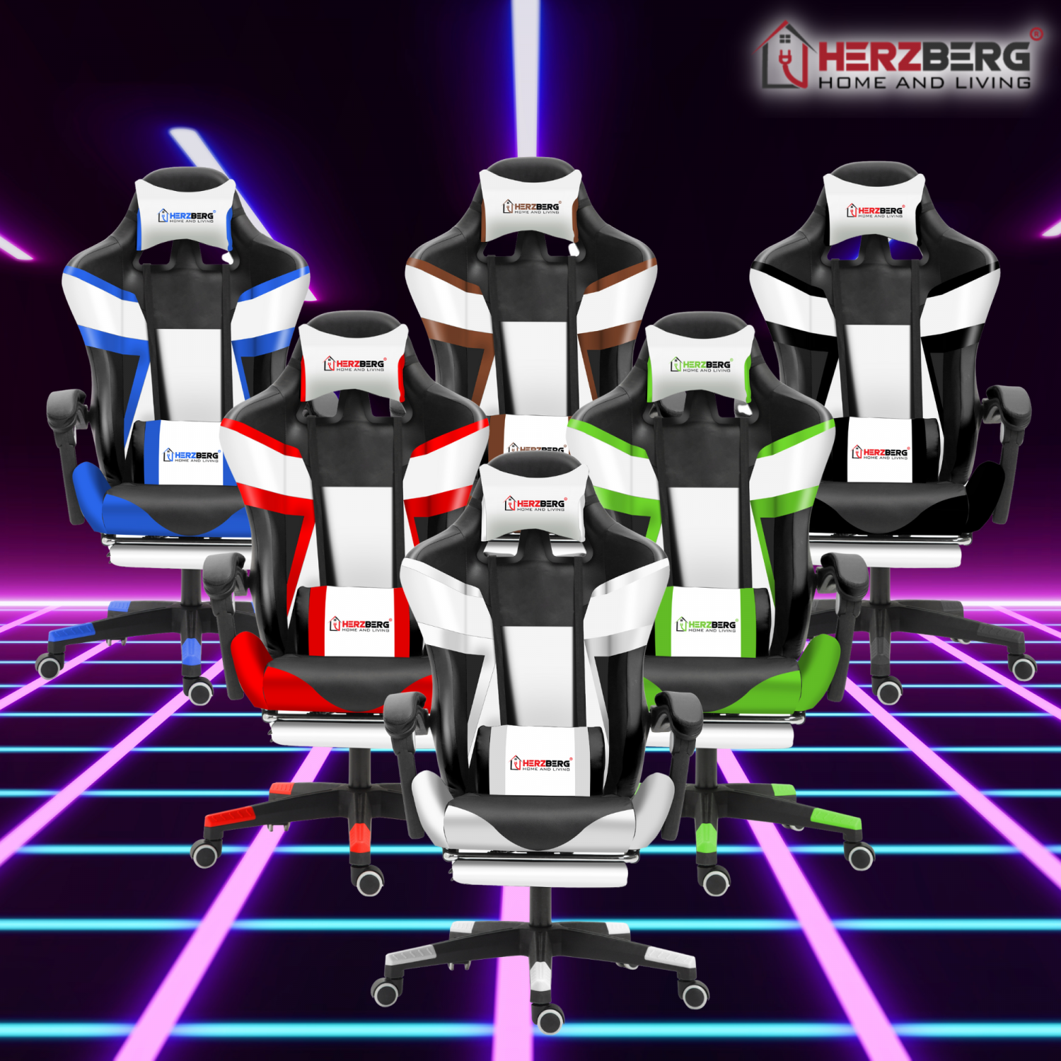 Herzberg HG-8082: Tri-color Gaming and Office Chair with T-shape Accent