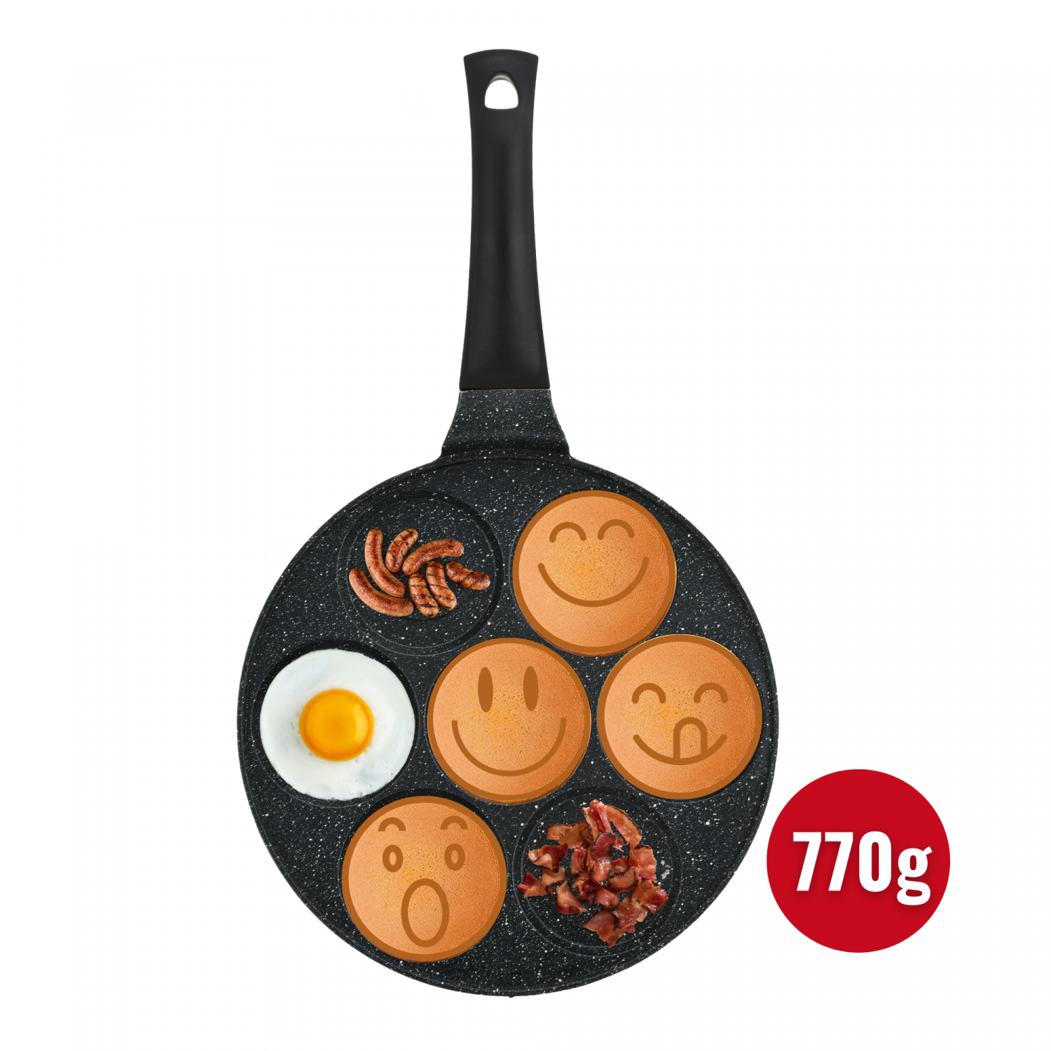 Herzberg HG-CP267SML:  Sartén De Mármol Para Crepes y Tortitas De 26cm - 7 Smiley Emoji