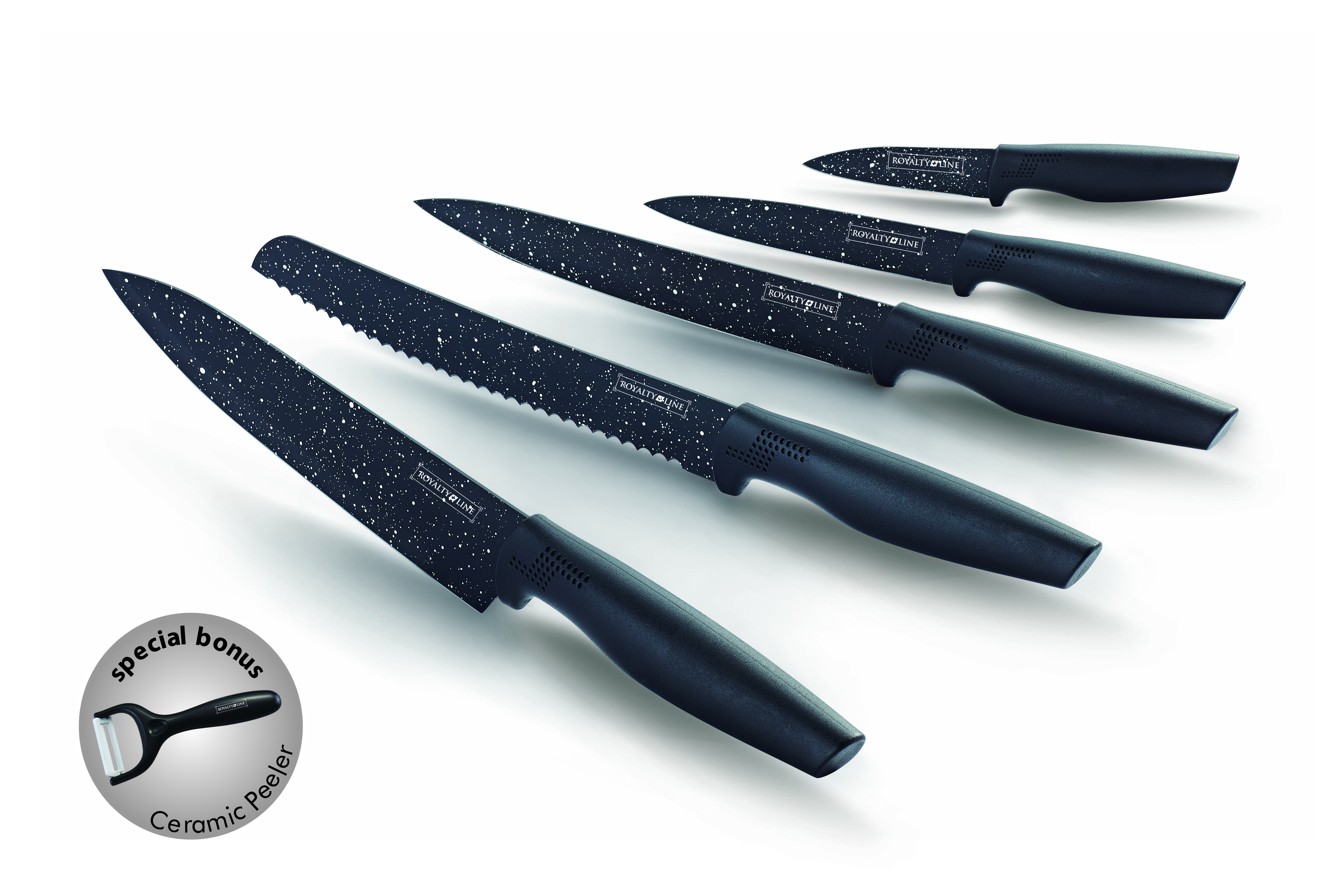 Royalty Line 6-Piece Non-Stick Coating Knife Set With Stand