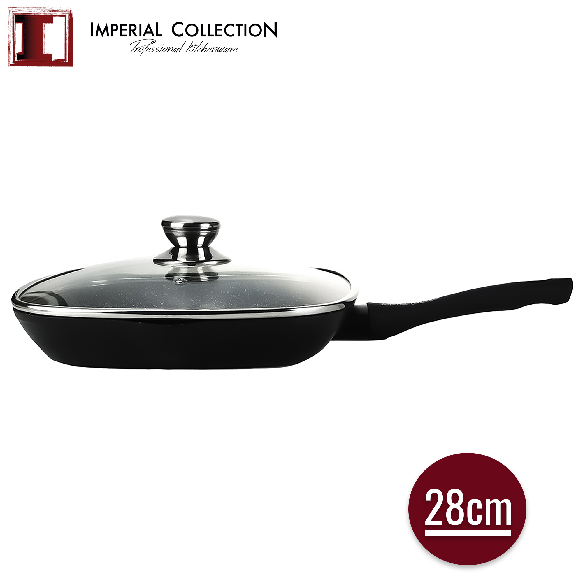 Imperial Collection 28 cm Marmer gecoate grillpan met deksel
