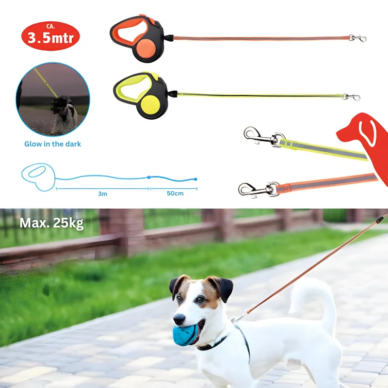 Pet Treatment ED-41661: Retractable Glow in the Dark Dog Leash - 3.5M