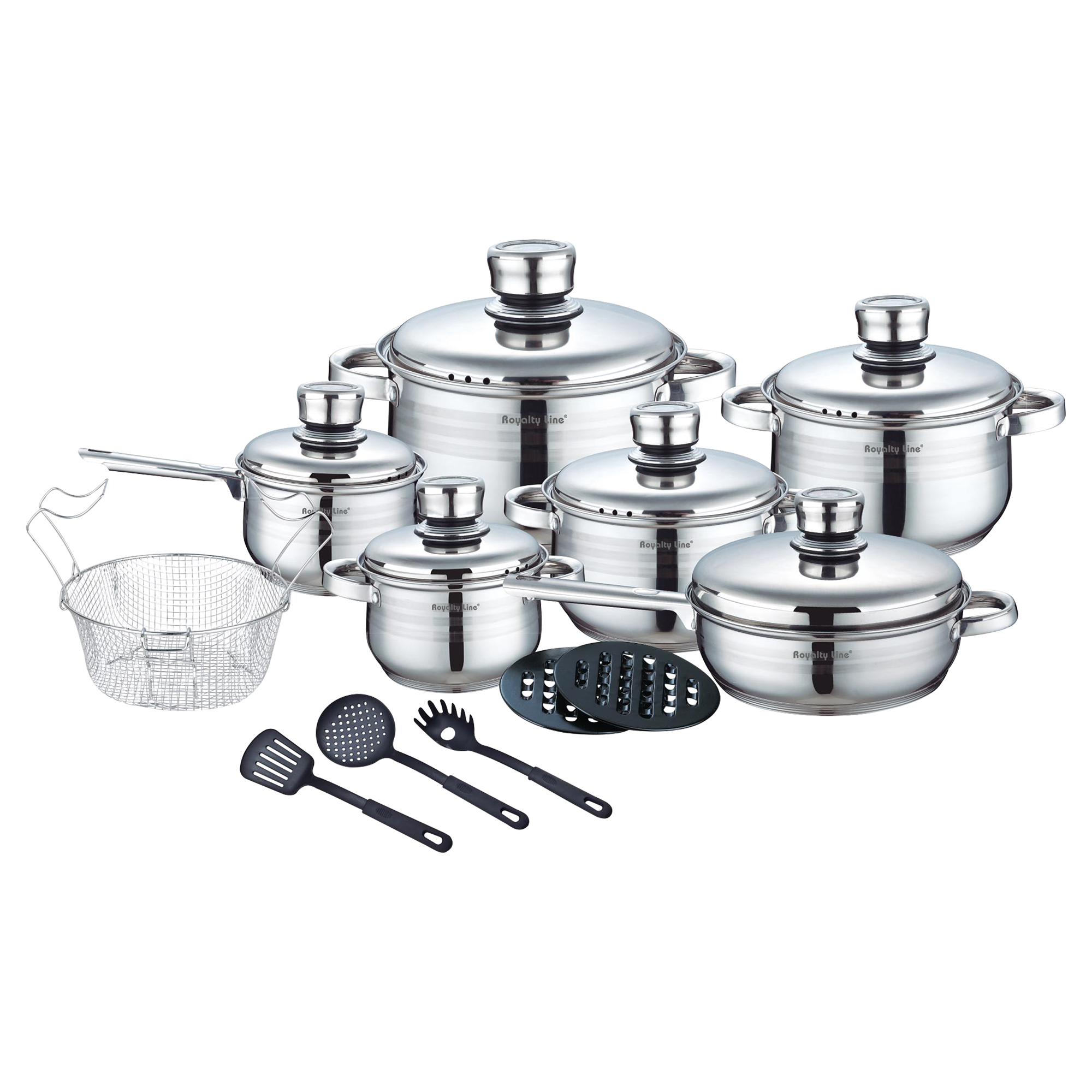 Royalty Line RL-1802: 18 Pieces Stainless Steel Cookware Set w/ Various  Utensils Royalty Line RL-1802 : Wholesale Dropshipping Supplier in Europe