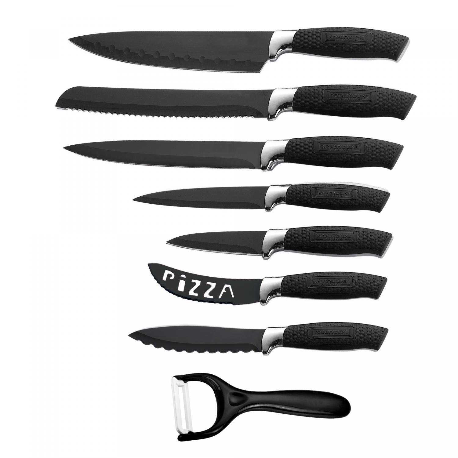 Line RL-BLK7-W: Pieces Non-Stick Coating Knives Set Peeler-Black