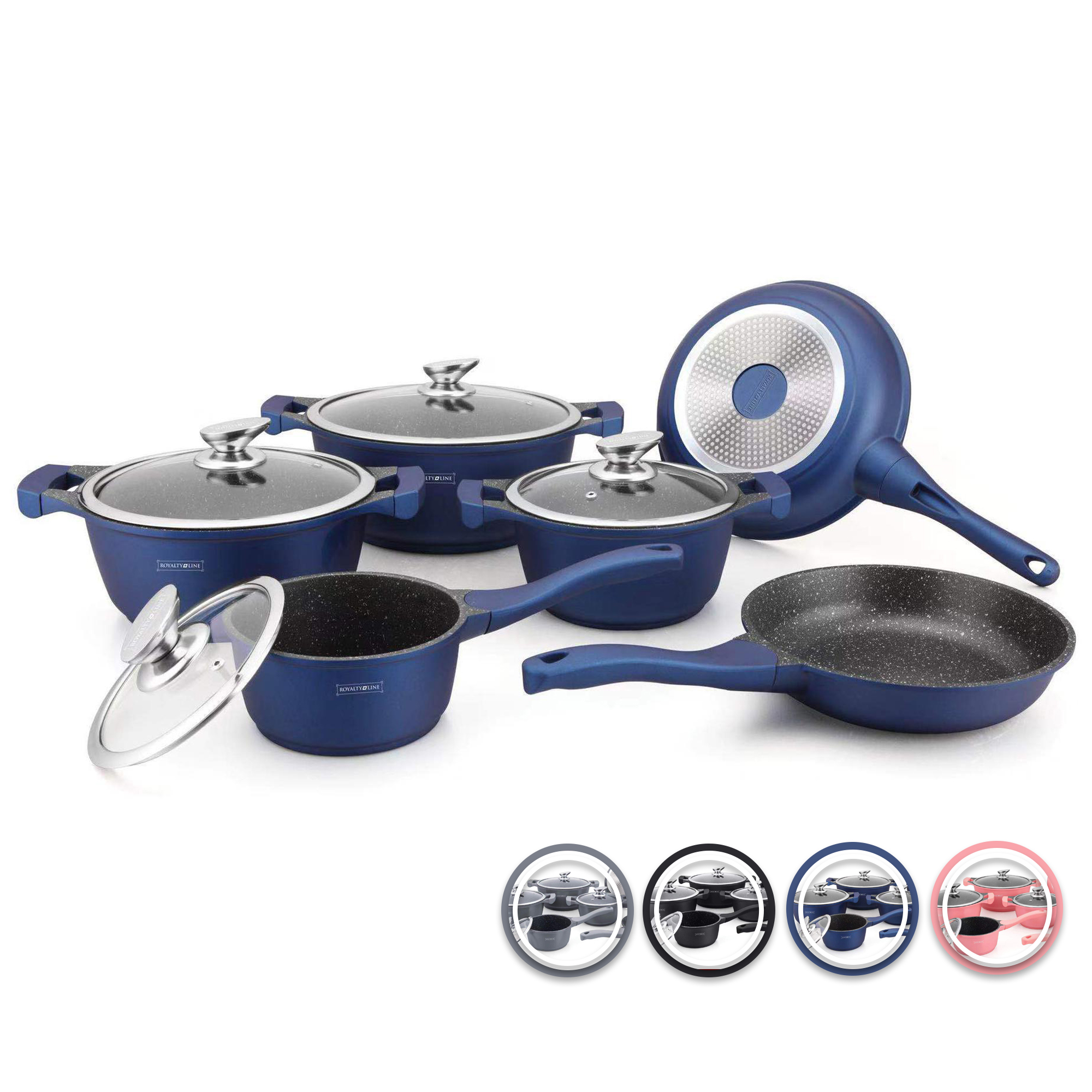 Royalty Line 3 Piece Forged Aluminium Frying Pan Set with Non-Stick Marble Coat 