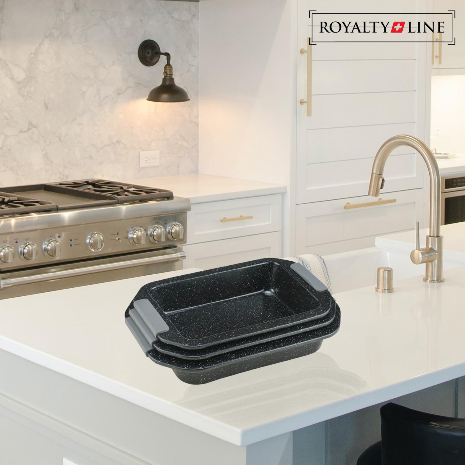 Royalty Line RL-MM3B: 3-Piece Marble Coating Baking Tray