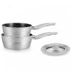 Royalty Line RL-FS2M: 3 Pieces Saucepan Set with Marble Coating Color : Gray