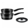 Royalty Line RL-FS2M: 3 Pieces Saucepan Set with Marble Coating Color : Black