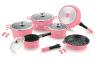 Royalty Line RL-ES1014M: 14 Pieces Marble Coated Cookware Set Color : Pink