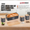 Herzberg HG-04401: 4 Pieces Bread Box Set with Cannisters - Matte Black