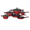 Cheffinger CF-FA1010: 10 Pieces Marble Coated Cookware Set Color : Red