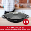 Herzog HR-5229: 32cm  Marble Coated Wok with Glass Lid Aroma Knob - 4.3L