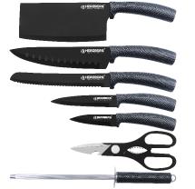 Herzberg Set di coltelli da 8 pezzi con supporto in acrilico - Carbonio
