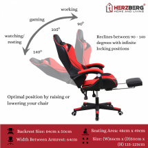 Gaming stoel, bureaustoel, stoel met verstelbare rugleuning, ergonomische gaming stoel