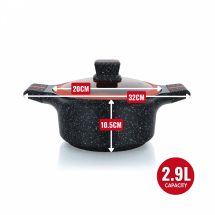 Herzberg HG-RSCAS20: Granite-Coated Casserole with Glass Lid - 20cm