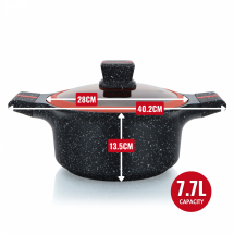 Herzberg HG-RSCAS28: Granite-Coated Casserole with Glass Lid - 28cm