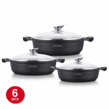 Royalty Line RL-BR1006M:6 Pieces Non-Stick Marble Coated Low Casserole Set