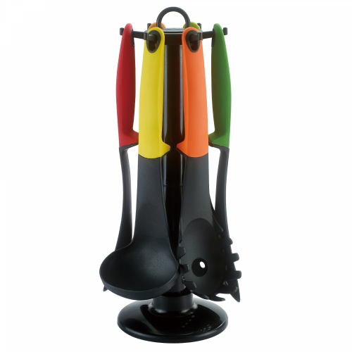 Cheffinger CF-UT01: 6 Pieces Utensil Set with Rotating Stand - Colorful