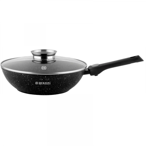 Herzog HR-3618: 32cm Marble Coated Wok with Aroma Knob Lid & Removable Handle