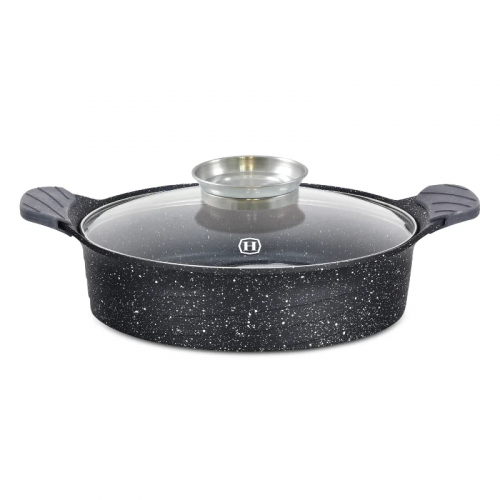 Herzog HR-5225: 28cm  Marble Coated Shallow Casserole with Aroma Knob - 3.7L