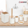 Herzberg HG-04449: Set da bagno in bambù 6 pezzi - Crema opaca