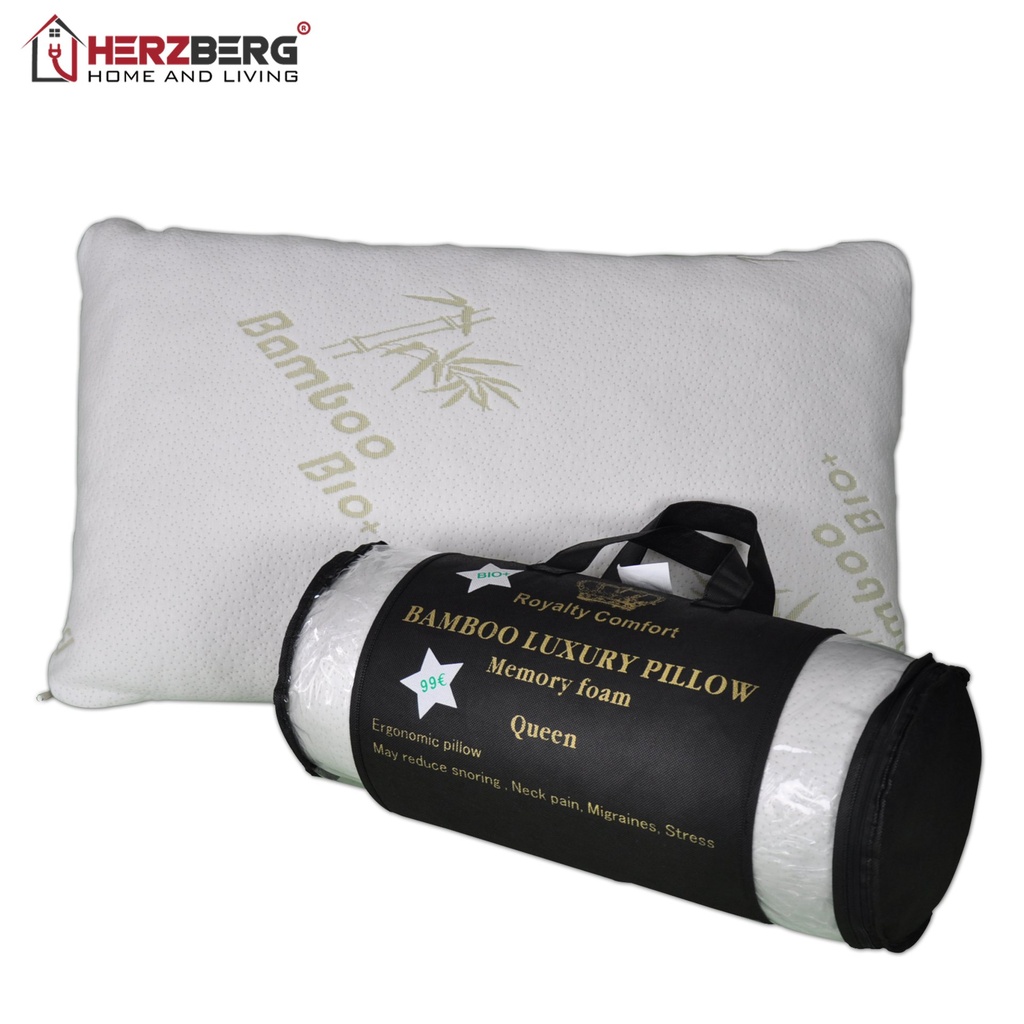 Royalty Comfort HG-5076BM; Bamboo Pillow, "Queen", Memory Foam Pillow, Ergonomic
