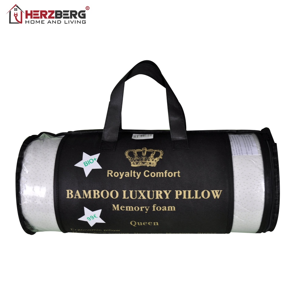 Royalty Comfort HG-5076BM; Bamboo Pillow, "Queen", Memory Foam Pillow, Ergonomic
