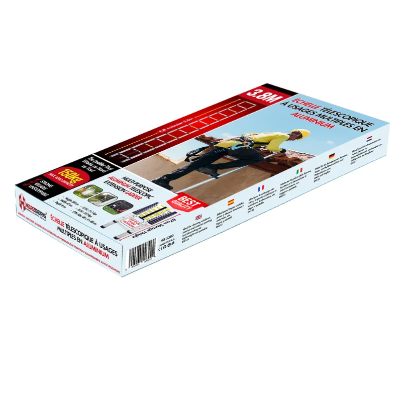 Herzberg HG-5380: Multi-Purpose Aluminum Telescopic Extension Ladder - 3.8M