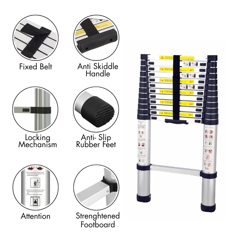 Herzberg HG-5380: Multi-Purpose Aluminum Telescopic Extension Ladder - 3.8M