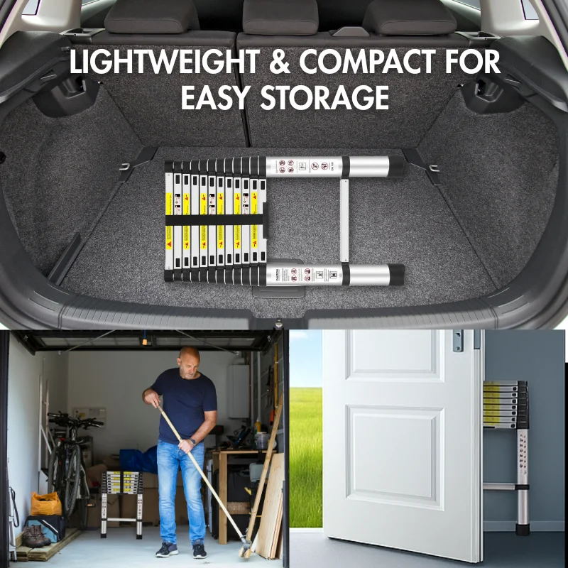 Herzberg HG-5380: Multi-Purpose Aluminum Telescopic Extension Ladder - 3.8M