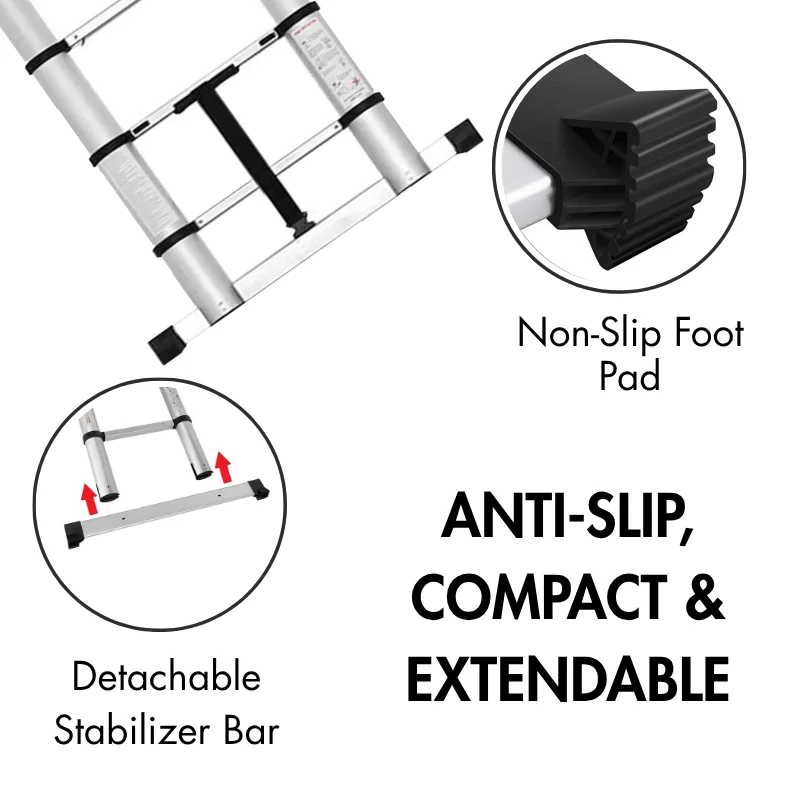 Herzberg HG-5440: Retracting Aluminum Telescopic Ladder - 4.4M