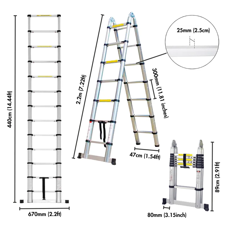 Herzberg HG-5440: Retracting Aluminum Telescopic Ladder - 4.4M