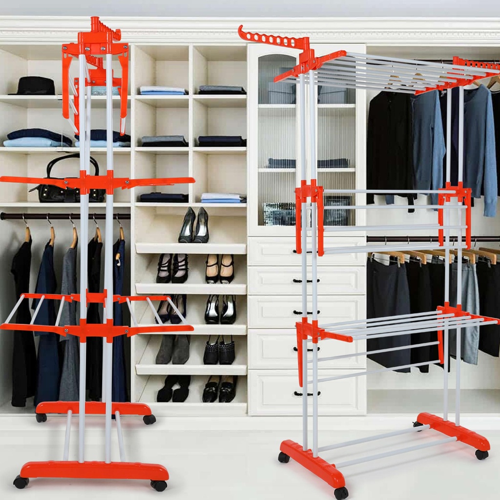 Herzberg HG-8034ORG: Moving Clothes Rack - Orange