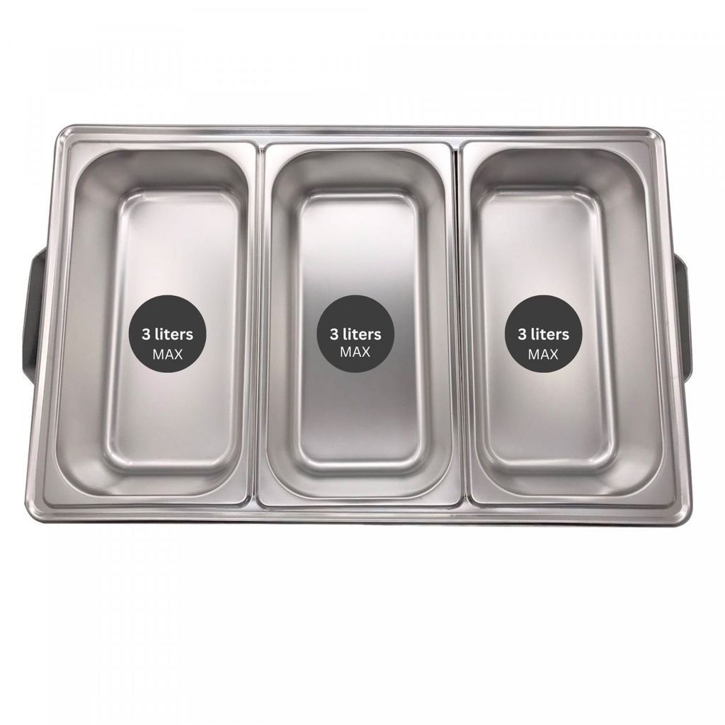 Herzberg HG-8022-3: Stainless Steel Chafing Dish - 3 Pieces 1/3rd Food Pan
