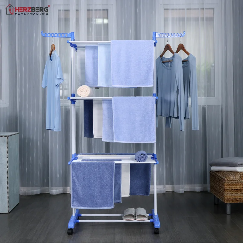 Herzberg HG-8034BLU: Moving Clothes Rack - Blue