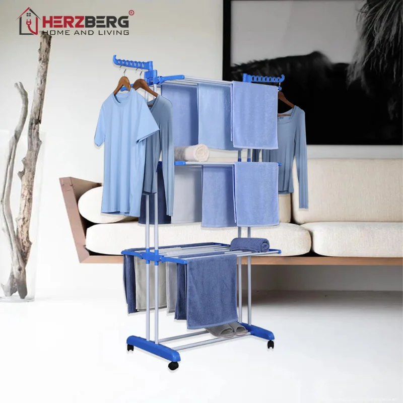 Herzberg HG-8034BLU: Moving Clothes Rack - Blue