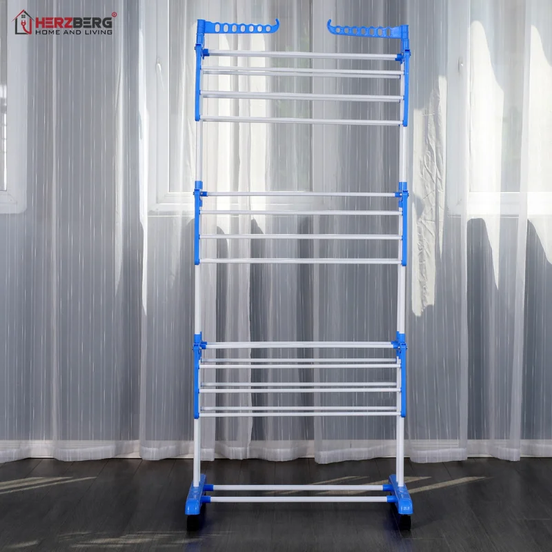 Herzberg HG-8034BLU: Moving Clothes Rack - Blue