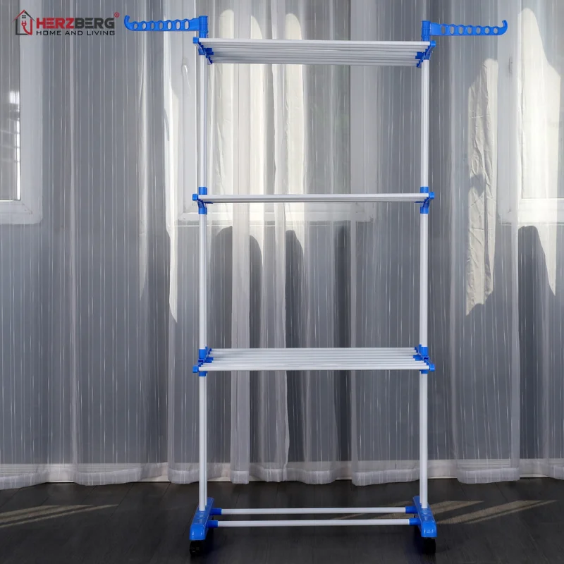Herzberg HG-8034BLU: Moving Clothes Rack - Blue
