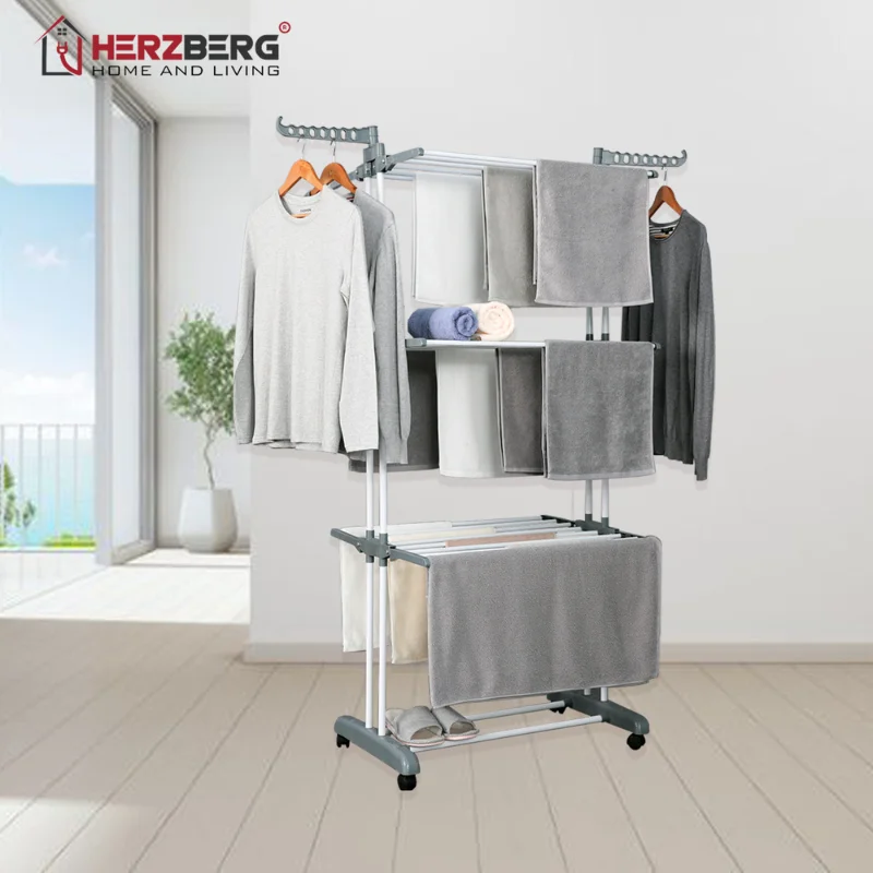 Herzberg HG-8034GRY: Moving Clothes Rack - Grey