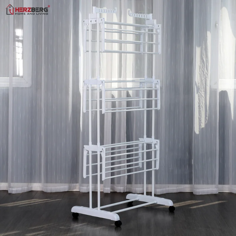 Herzberg HG-8034WHT: Moving Clothes Rack - White