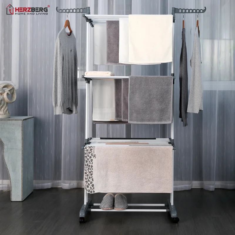 Herzberg HG-8034GRY: Moving Clothes Rack - Grey