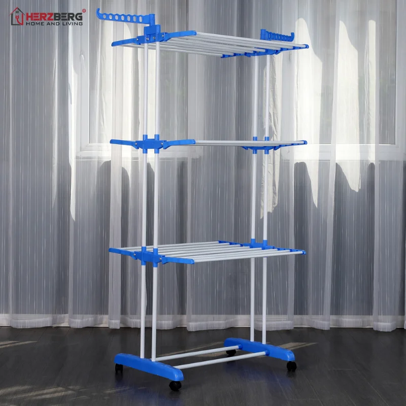 Herzberg HG-8034BLU: Moving Clothes Rack - Blue