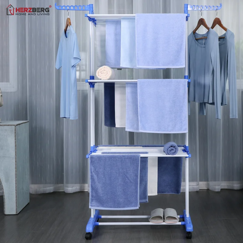 Herzberg HG-8034BLU: Moving Clothes Rack - Blue
