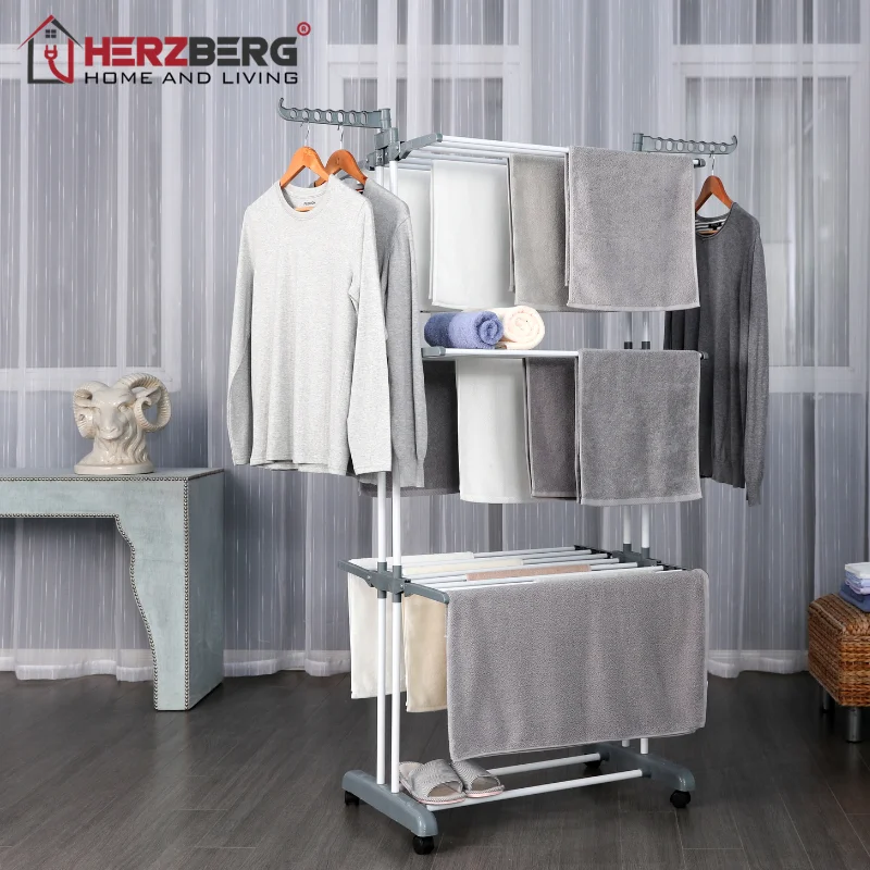 Herzberg HG-8034GRY: Moving Clothes Rack - Grey