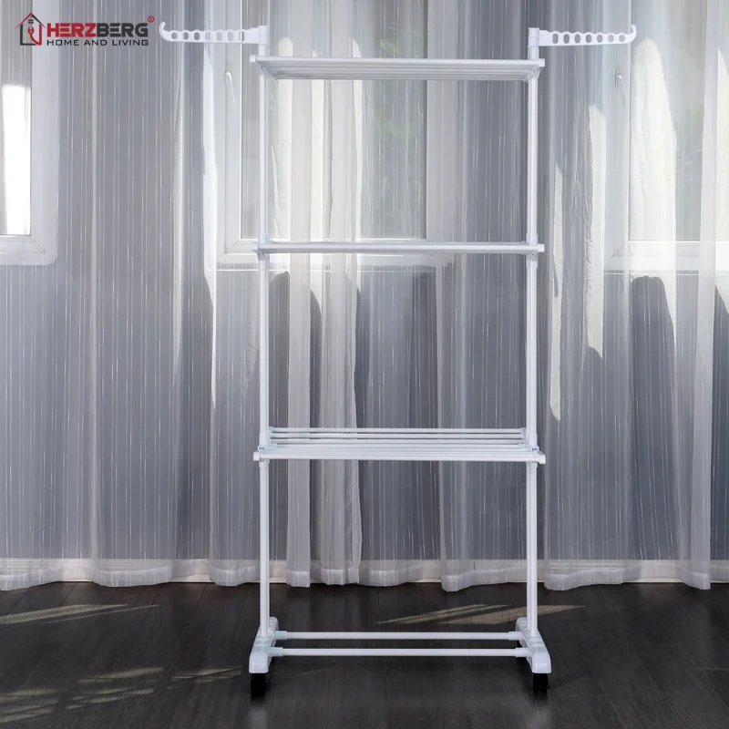 Herzberg HG-8034WHT: Moving Clothes Rack - White