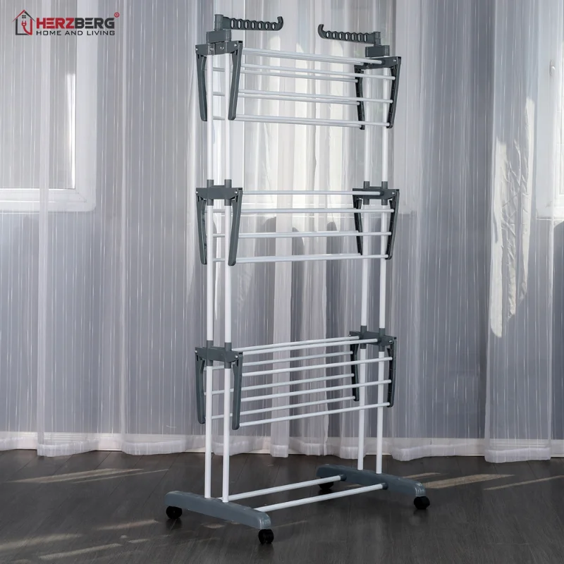 Herzberg HG-8034GRY: Moving Clothes Rack - Grey